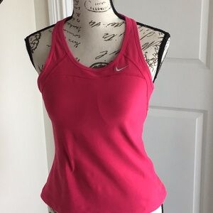 Nike Dri fit pink workout tank with mesh panels and built in bra Sz S